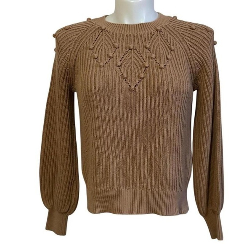 Tribal Jeans Brown Ribbed Bobble Pointelle Balloon Sleeve Sweater M Medium